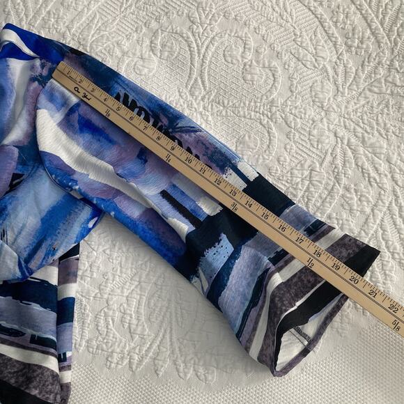 Ali Miles Lagenlook Blouse wired collar Blue artsy Geometric Long Sleeve PLUS 2X - Picture 6 of 11